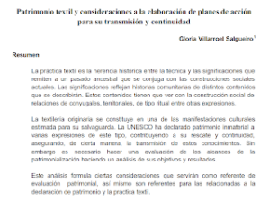 Patrimonio textil y consideraciones a la elaboración de planes de acción para su transmisión y continuidad – Gloria Villarroel